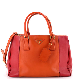 Prada Bicolor Double Zip Lux Tote Saffiano Leather Medium