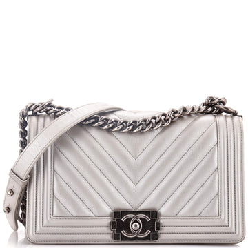 Chanel Boy Flap Bag Chevron Caviar Old Medium