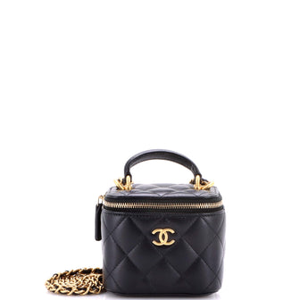Chanel Classic Top Handle Vanity Case with Chain Quilted Lambskin Mini