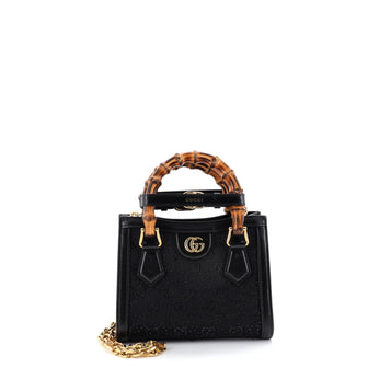Gucci Diana NM Bamboo Handle Tote Crystal Embellished GG Canvas Mini