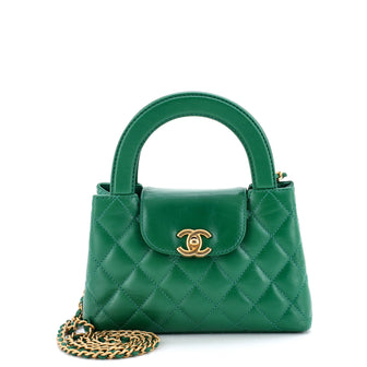 Chanel Kelly Top Handle Shopping Bag Quilted Shiny Aged Calfskin Mini