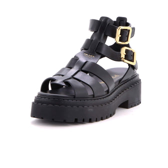 Prada Women's Monolith Ankle Strap Platform Sandals Leather