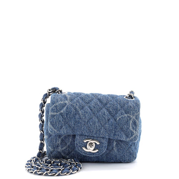 Chanel Square Classic Single Flap Bag Quilted CC Printed Denim Mini