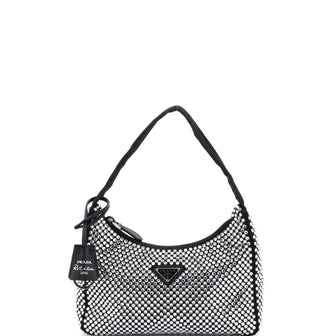 Prada Re-Edition 2000 Hobo Crystal Embellished Satin Mini