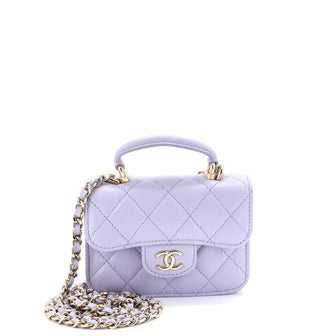 Chanel Top Handle Flap Coin Purse with Chain Quilted Lambskin