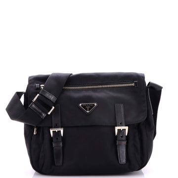 Prada Double Buckle Flap Messenger Bag Tessuto Large
