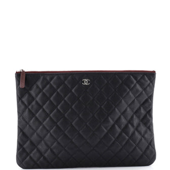 Chanel O Case Clutch Quilted Caviar Large