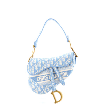 Christian Dior Saddle Handbag Logo Embroidered Oblique Canvas Medium