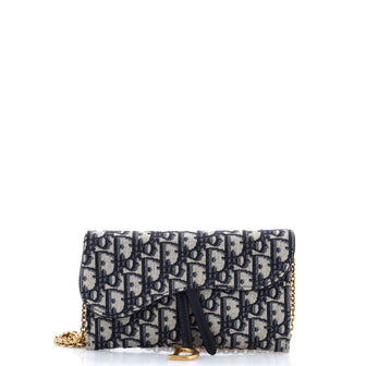 Christian Dior Saddle Chain Wallet Oblique Canvas