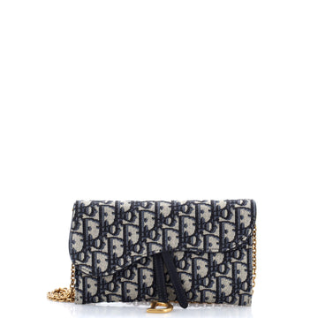 Christian Dior Saddle Chain Wallet Oblique Canvas