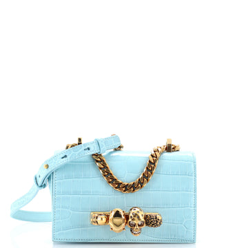 Alexander McQueen Jeweled Flap Bag Crocodile Embossed Leather Small