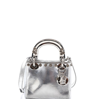 Christian Dior Lady Dior Bag Lizard with Metal Applique Mini