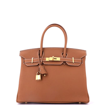 Hermes Birkin Handbag Brown Togo with Gold Hardware 30