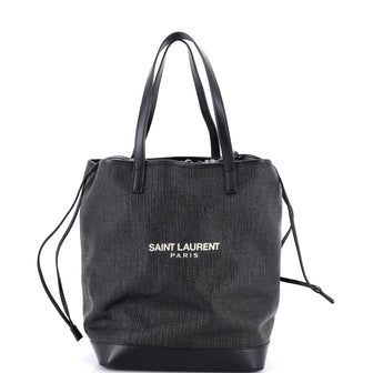 Saint Laurent Teddy Shopping Tote Canvas with Leather