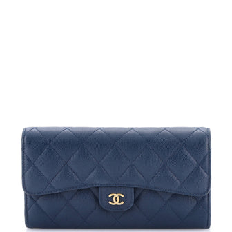 Chanel CC Gusset Classic Flap Wallet Quilted Caviar Long