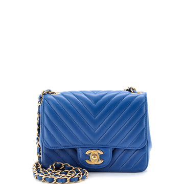 Chanel Square Classic Single Flap Bag Chevron Lambskin Mini