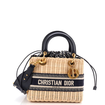 Christian Dior Lady Dior Bag Wicker and Oblique Canvas Medium