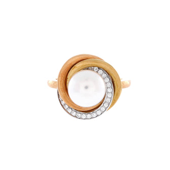 Cartier Trinity Pearl Ring 18K Tricolor Gold with Pearl and Diamonds 14mm