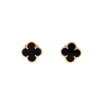 Van Cleef & Arpels Sweet Alhambra Stud Earrings 18K Yellow Gold and Onyx