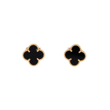 Van Cleef & Arpels Sweet Alhambra Stud Earrings 18K Yellow Gold and Onyx