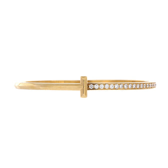 Tiffany & Co. T1 Hinged Bangle Bracelet 18K Yellow Gold and Diamonds Narrow
