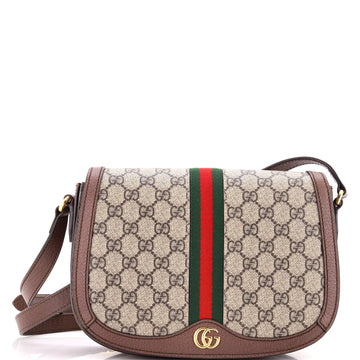 Gucci Ophidia Saddle Flap Shoulder Bag GG Coated Canvas Small