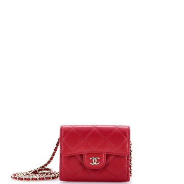 Chanel Classic Zip Around Card Holder on Chain Quilted Caviar Mini