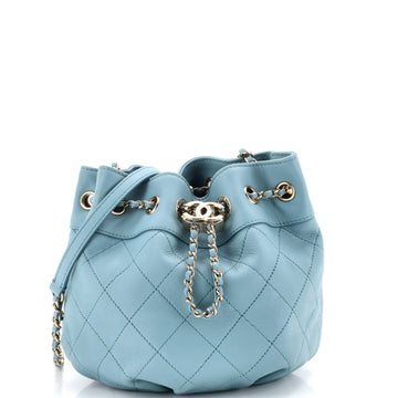 Chanel CC Chain Drawstring Bucket Bag Stitched Calfskin Small