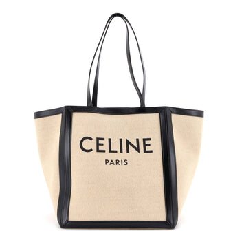 Celine Vertical Square Cabas Tote Canvas with Leather Large