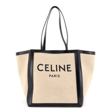 Celine Vertical Square Cabas Tote Canvas with Leather Large