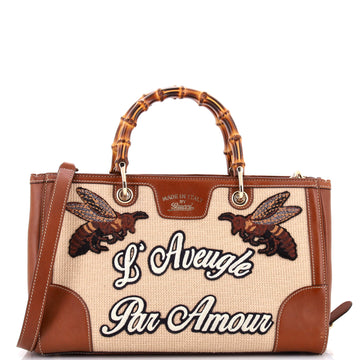 Gucci Bamboo Web Shopper Tote Embroidered Cross Stitch Canvas Medium