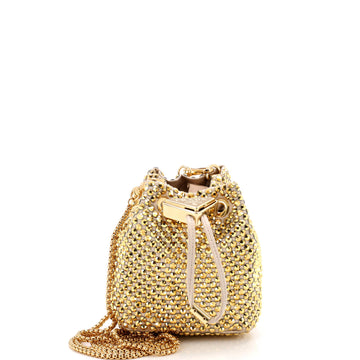 Prada Drawstring Bucket Bag Crystal Embellished Satin Mini