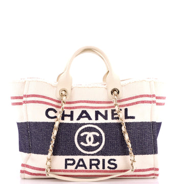 Chanel Deauville Tote Fringe Striped Canvas Medium