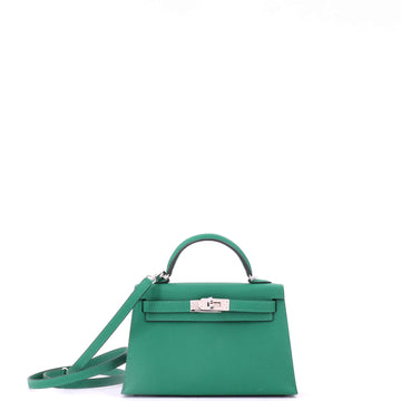 Hermes Kelly Mini II Bag Green Epsom with Palladium Hardware 20