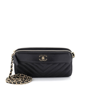 Chanel Mademoiselle Vintage Double Zip Clutch with Chain Chevron Sheepskin