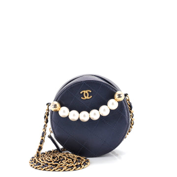 Chanel Chic Pearls Round Clutch with Chain Quilted Lambskin
