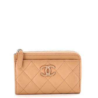 Chanel Textured CC Zip Around Card Holder Quilted Lambskin