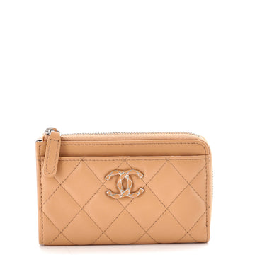 Chanel Textured CC Zip Around Card Holder Quilted Lambskin