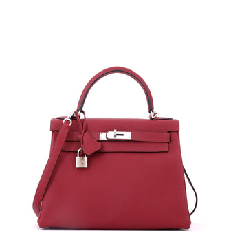 Hermes Kelly Handbag Red Togo with Palladium Hardware 28