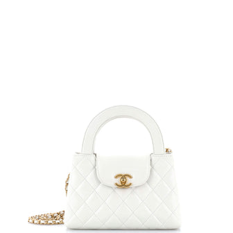 Chanel Kelly Top Handle Shopping Bag Quilted Shiny Aged Calfskin Mini