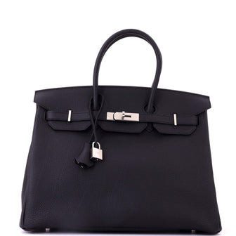 Hermes Birkin Handbag Black Togo with Palladium Hardware 35
