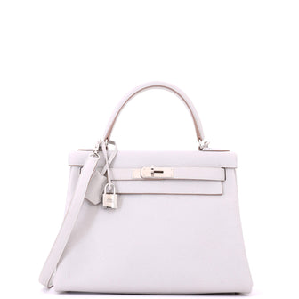 Hermes Kelly Handbag Grey Clemence with Palladium Hardware 28