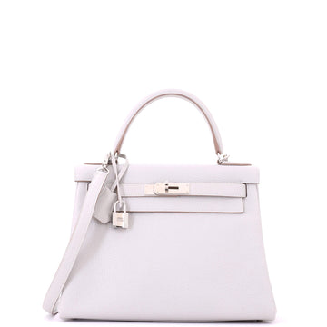 Hermes Kelly Handbag Grey Clemence with Palladium Hardware 28