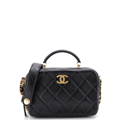 Chanel CC Pearl Zip Around Top Handle Vanity Case with Chain