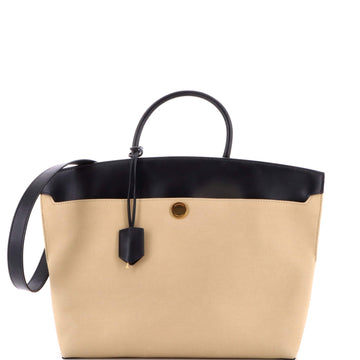 Burberry Society Top Handle Bag Canvas with Leather Large