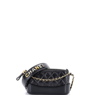 Chanel Gabrielle Logo Handle Double Zip Clutch with Chain Quilted Aged Calfskin