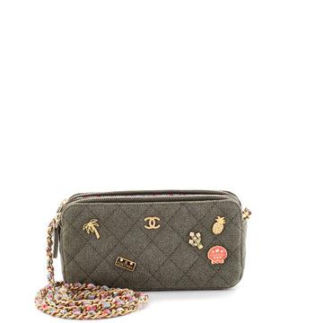 Chanel Cuba Charms Double Zip Clutch with Chain Quilted Canvas