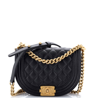Chanel Boy Curved Messenger Bag Quilted Caviar Small
