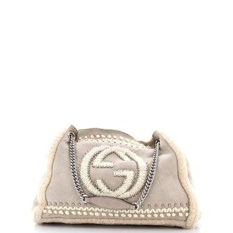 Gucci Soho Chain Strap Shoulder Bag Studded Suede with Shearling Medium