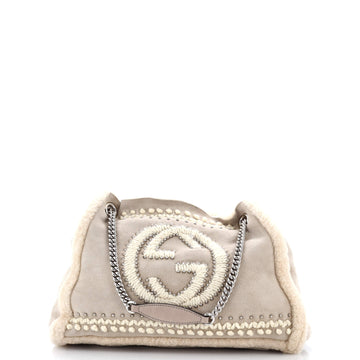 Gucci Soho Chain Strap Shoulder Bag Studded Suede with Shearling Medium